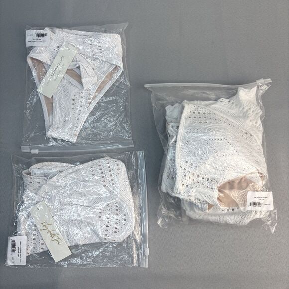 New XS Bikini Ruffle Sleeve Crop Top w/ Skimpy or Full Bottom Lined Padded $188 - Picture 11 of 12